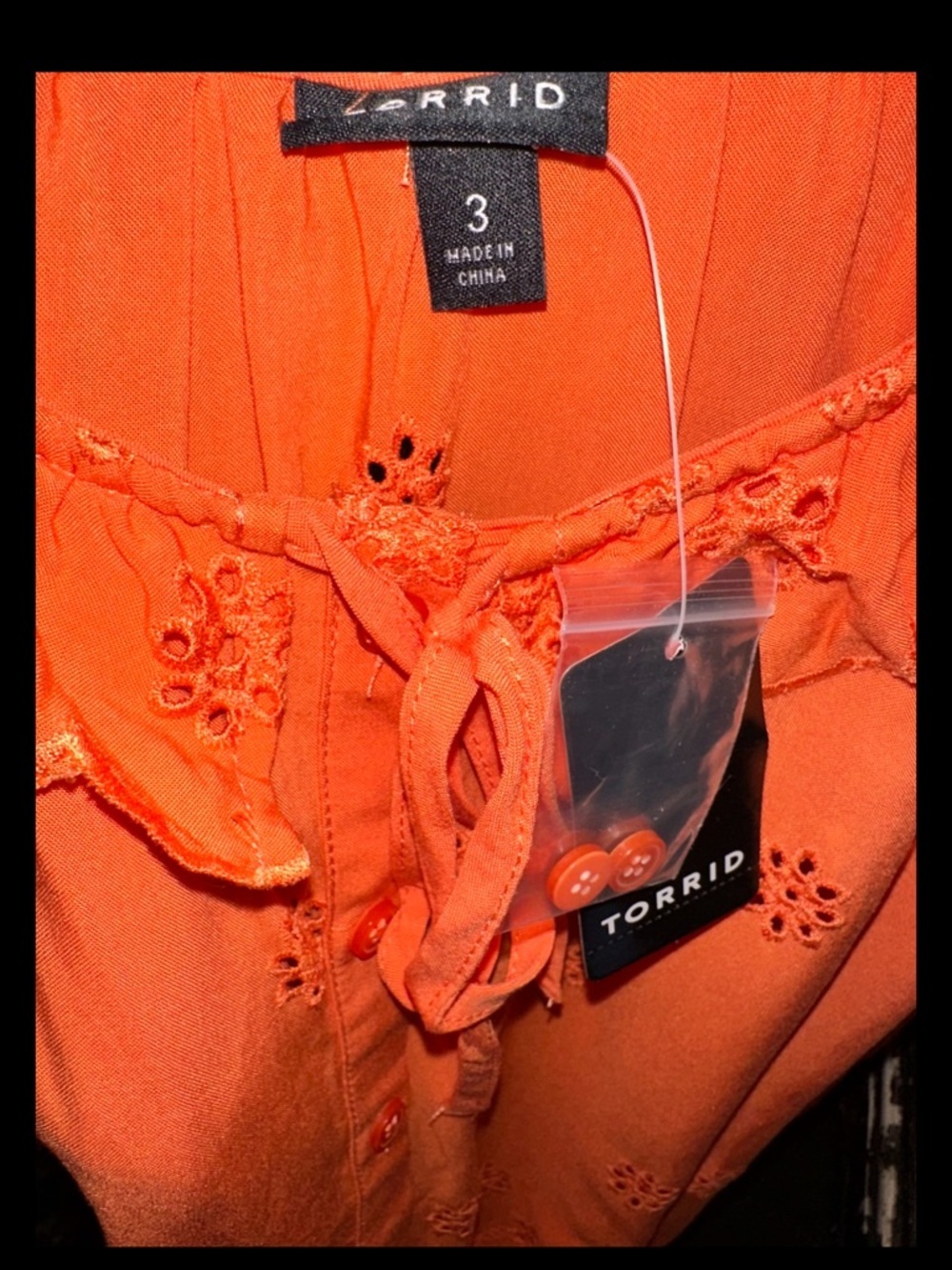 Torrid Eyelet Ruffle Tie Front Tank Top Orange Nasturtium Plus Size 3X 22-24 NEW - Picture 6 of 7